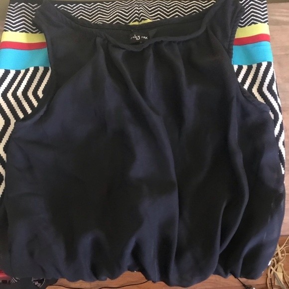 Ruby Rox Dress Sz S Black Top with Striped Bottom Blue Red Yellow - Picture 3 of 7